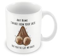 MUGGZ Personalised Funny Stepdad Mug | Even Though I’m Not from Your Sack I Know You’ve Still Got My Back | Dark Skin Tone | 11oz Custom Bonus Dad Gift | Coffee Tea Cup | Dishwasher Safe