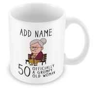 MUGGZ Personalised Grumpy Old Woman Mug - Officially 50 - Funny 50th Birthday Gifts for Women - Grumpy Old Woman Gifts - Add Name
