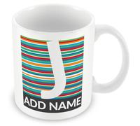 MUGGZ Personalised Initial & Name Mug - Custom Letter & Name Coffee Cup - Candy Stripes Pattern - Unique Custom Monogram Gift for Friends & Family - Birthday, Christmas, Office & Home - 11oz Ceramic