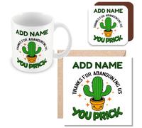 MUGGZ Personalised - Leaving Work Cactus Mug, Card & Coaster Gift - Thanks for Abandoning Us - Giftset - Made in The UK