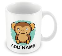 MUGGZ Personalised Monkey Mug - Cute Cartoon Animal Coffee Cup with Custom Name - Colourful Vignette Design - Unique Gift for Monkey Lovers, Kids & Adults - 11oz Ceramic