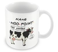 MUGGZ Personalised Moo Mug, Funny TV Fan Gift, Cows Opinion Cup, Optional Name, Black or Purple Mug, Coaster, Card