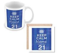MUGGZ - Personalised - Mug & Card - 21st Birthday Gift for Men - Keep Calm Design - Blue