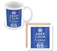 MUGGZ - Personalised - Mug & Card - 65th Birthday Gift for Men - Keep Calm Design - Blue