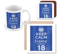 MUGGZ - Personalised - Mug, Card and Coaster - 18th Birthday Gift for Men - Keep Calm Design - Blue