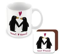 MUGGZ - Personalised - Mug & Coaster - Penguins Together Forever - Penguin Couple in Love