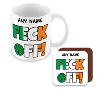 MUGGZ - Personalised - Mug & Coaster - Typical Irish Greeting - Feck Off - Cheeky Custom Gift Set