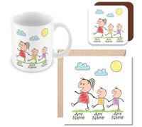 MUGGZ Personalised - Mummy Mug, Card & Coaster with 2 Kids - Personalise with Names - Gift for Mums - Giftset - Made in The UK