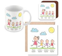 MUGGZ Personalised - Mummy Mug, Card & Coaster with 3 Kids - Personalise with Names - Gift for Mums - Giftset - Made in The UK
