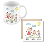 MUGGZ Personalised - Mummy Mug & Card with 2 Kids - Personalise with Names - Gift for Mums - Giftset - Made in The UK