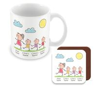 MUGGZ Personalised - Mummy Mug & Coaster with 3 Kids - Personalise with Names - Gift for Mums - Giftset - Made in The UK