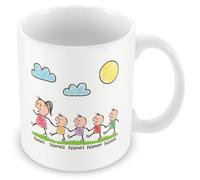 MUGGZ Personalised Mummy Mug with 4 Kids - Custom Names - Cute Mum and Children Stick Figure Design Gift for Mums