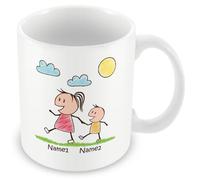 MUGGZ Personalised Mummy Mug with Kid - Custom Names - Cute Mum and Child Stick Figure Design Gift for Mums