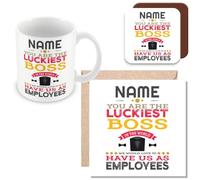 MUGGZ Personalised - Novelty Funny Gift for Boss - You are The Luckiest Boss in The World - Mug, Card & Coaster - Giftset - Made in The UK
