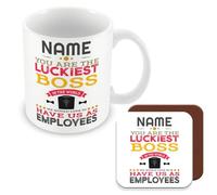 MUGGZ Personalised - Novelty Funny Gift for Boss - You are The Luckiest Boss in The World - Mug & Coaster - Giftset - Made in The UK - Custom Funny Coffee Mug - Unique Gift for Friends & Family