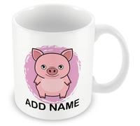 MUGGZ Personalised Pig Mug - Cute Cartoon Animal Coffee Cup with Custom Name - Colourful Vignette Design - Unique Gift for Pig Lovers, Kids & Adults - 11oz Ceramic