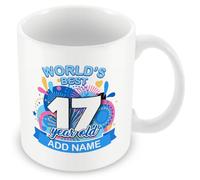 MUGGZ Personalised World's Best 17 Year Old Mug - Custom Name Birthday Coffee Cup - Colourful Blue Design - 11oz Ceramic