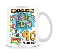 MUGGZ Personalised World's Best 90 Year Old Mug - Birthday Gift Idea | 90th birthday gifts for men - dad, grandad or grandpa - cute colourful keepsake