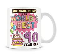 MUGGZ Personalised World's Best 90 Year Old Mug - Birthday Gift Idea | 90th birthday gifts for women - mum, nan or grandma - cute colourful keepsake