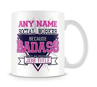 MUGGZ Social Worker Mug - Badass Personalised Cup - Customise with Name - Pink