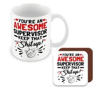 MUGGZ Supervisor Mug & Coaster Gift - You're an Awesome Supervisor Keep That Sh!T Up - Giftset - Made in The UK