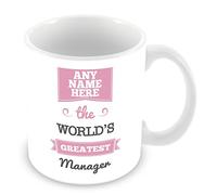 MUGGZ The World's Greatest Manager Personalised Mug - Personalised Gift - Customise Cup with Name - Pink