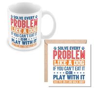 MUGGZ Work Colleague Dog Owner Funny Gift Mug & Card - Solve Every Problem Like A Dog, If You Can't Eat It Or Play with It, Just Pee On It and Walk Away - Giftset - Made in The UK