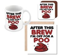 MUGGZ Work Colleague/Friend Funny Gift Mug, Card & Coaster - After This Brew I'm Off for A Poo - Giftset - Made in The UK