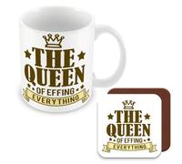 MUGGZ Work Colleague/Friend Funny Gift Mug & Coaster - The Queen of Effing Everything - Giftset - Made in The UK