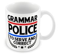 MUGGZ Work Colleague/Friend Funny Gift Mug - Grammar Police to Serve and Correct - Custom Funny Coffee Mug - Unique Gift for Friends & Family