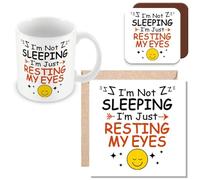 MUGGZ Work Colleague Funny Gift Mug, Card & Coaster - I'm Not Sleeping I'm Just Resting My Eyes - Giftset - Made in The UK