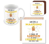 MUGGZ Work Colleague Funny Gift Mug, Card & Coaster - You Call It Nagging - Giftset - Made in The UK
