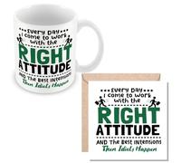 MUGGZ Work Colleague Funny Gift Mug & Card - Every Day I Come to Work with The Right Attitude and Best Intentions - Giftset - Made in The UK