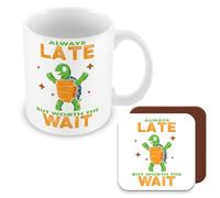 MUGGZ Work Colleague Funny Gift Mug & Coaster - Always Late But Worth The Wait - Giftset - Made in The UK