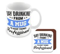 MUGGZ Work Colleague Funny Gift Mug & Coaster - Day Drinking from A Mug & Coaster to Keep Things Professional - Giftset - Made in The UK