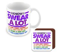 MUGGZ Work Colleague Funny Gift Mug & Coaster - I Know I Swear A Lot - Giftset - Made in The UK