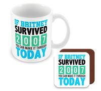 MUGGZ Work Colleague Funny Gift Mug & Coaster - If Britney Survived 2007 You Can Make It Through Today - Giftset - Made in The UK