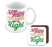 MUGGZ Work Colleague Funny Gift Mug & Coaster - I'm Not Arguing I'm Simply Explaining Why I'm Right - Giftset - Made in The UK