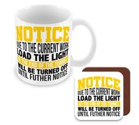 MUGGZ Work Colleague Funny Gift Mug & Coaster - Notice Due to The Current Work Load The Light at The End of The Tunnel Will Be Turned Off Until Futher Notice - Giftset - Made in The UK