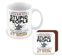 MUGGZ Work Colleague Funny Gift Mug & Coaster - Stupid People at Work - Giftset - Made in The UK