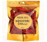 Mughal Gold Red Pepper Kashmiri Chilli Whole 50g, Mild Heat Dried Pods for Authentic Indian Cooking and Rich Color, Ideal for Curries, Marinades, Pastes, Kashmiri Chilli Powder