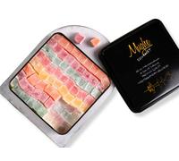 Mughe Gourmet Turkish Delight - 1.3kg Fruit Flavoured Lokum in Tin Box - Vegan, Halal, Gluten Free - Rose, Strawberry, Lemon, Orange & Mint - Confectionery