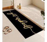MUGINYU Black and Gold Long Bathroom Rug,Get Naked Bath Mat Quick Dry Absorbent Non-Slip with Rubber Backing,Diatomite Stone Runner Rug for Floor Shower Rugs Thin Fit Under Doorr