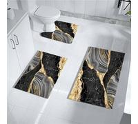 MUGINYU Black Gold Bathroom Decor Rug Set of 3 Black Gold Marble Decor Thin Rubber Quick Dry Diatomaceous Earth U Shape Contour
