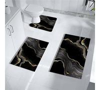 MUGINYU Black Gold Bathroom Rugs Sets 3 Piece Abstract Bath Mat Thin Rubber Diatomaceous Earth Quick Dry Rugs Water Absorbent Floor mat with U-Shaped Contour Toilet Mat Bath for Bathroom Decor