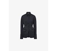 Mugler Womens Mugler Pinstripe Hourglass Wool-Blend Jacket Navy White 12