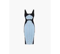 Mugler Womens Tokyo Blue Black Contrast-panel Belted-contour Stretch-denim Midi Dress 10