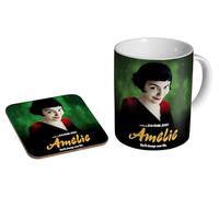 MUGMART Amelie 2001 - Ceramic Coffee Mug + Coaster Gift Set - Audrey Tautou Retro Coffee Cup for Cinema Lovers and Romantic Comedy Fans
