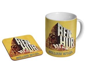 MUGMART Ben-Hur Classic Film 1959 - Ceramic Coffee Mug + Coaster Gift Set - Sidney Lumet Crime Thriller - Retro Cinema Gift for Film Buffs Iconic Hollywood Collectible