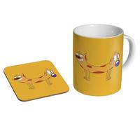 MUGMART Catdog 90s Cartoon - Ceramic Coffee Mug + Coaster Gift Set - Funny Millennial Nostalgia Gift for Him or Her Weird Cartoon Duo Collectible